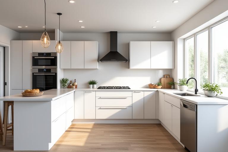 After a kitchen renovation showing modern cabinets, new countertops, and stainless steel appliances
